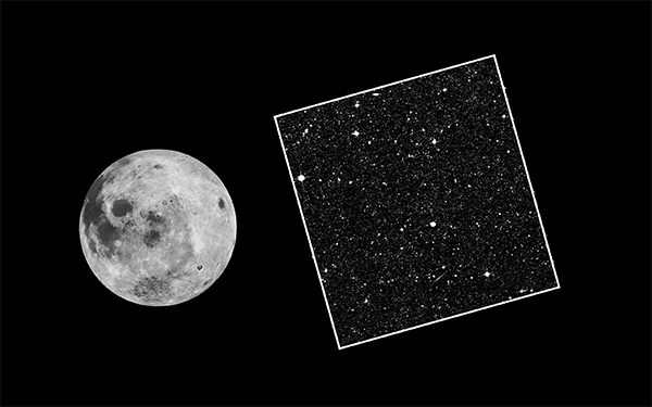 Composite image of the COSMOS field compared to the size of the Moon (half a degree). 